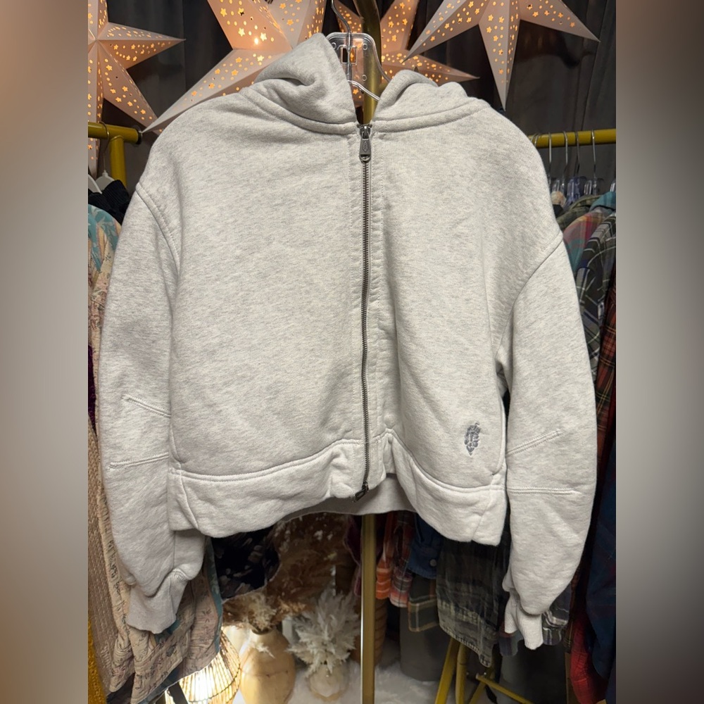 NWOT Free People FP Movement A Cut Above Zip-Up Hoodie in White Heather Grey - Picture 8 of 9
